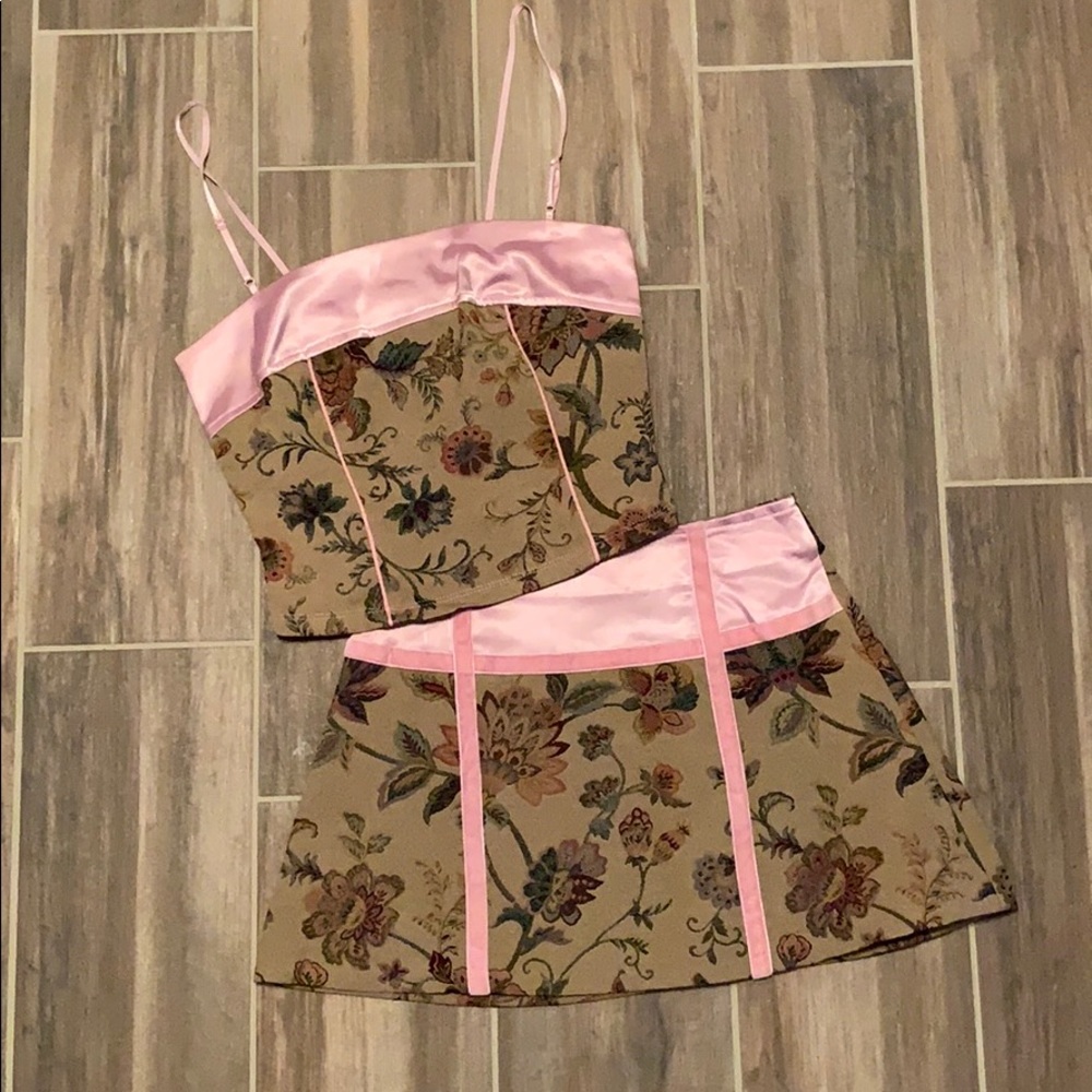 Matching 2 Piece Pink w/ Pattern Skirt Set